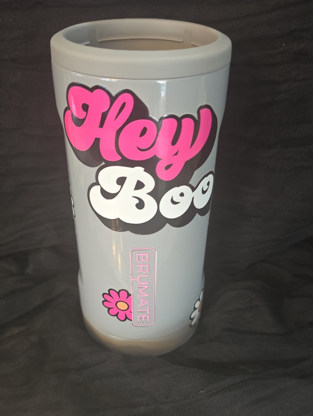Brumate Custom Slim Hey Boo Pink & Gray Flower Ghost Halloween